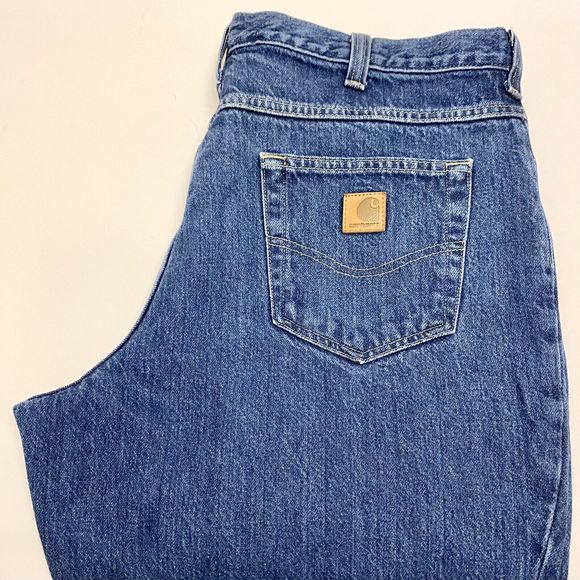 Carhartt 381-83 Relaxed Fit Men’s 36x32 Heavy Denim Dark Wash Work Blue Jeans - Picture 3 of 7